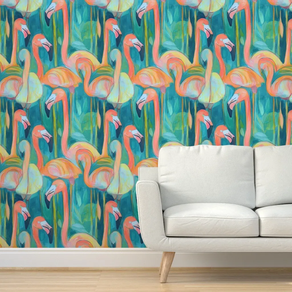 Tropical Flamingos Peel and Stick Wallpaper - Coral product