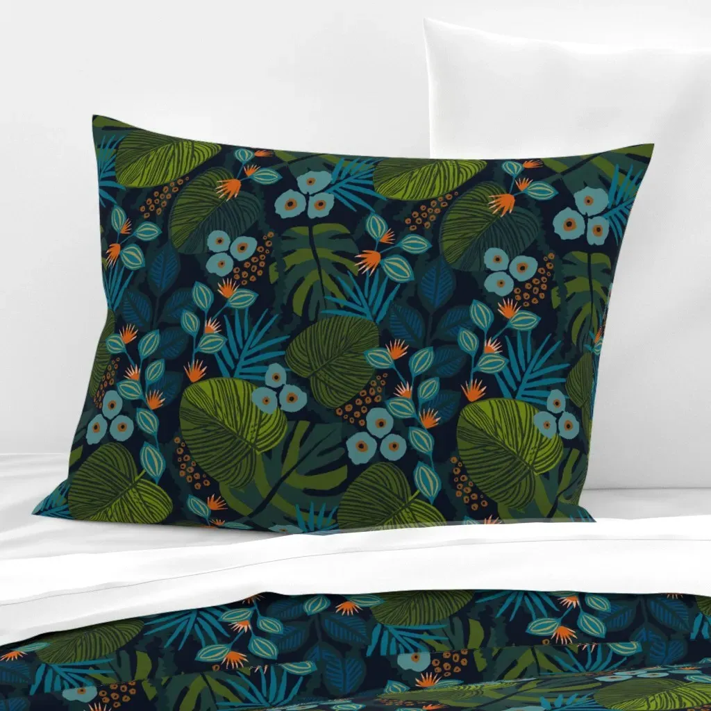 Tropical Floral Standard Knife Edge Cushion Cover - Navy, Cotton product