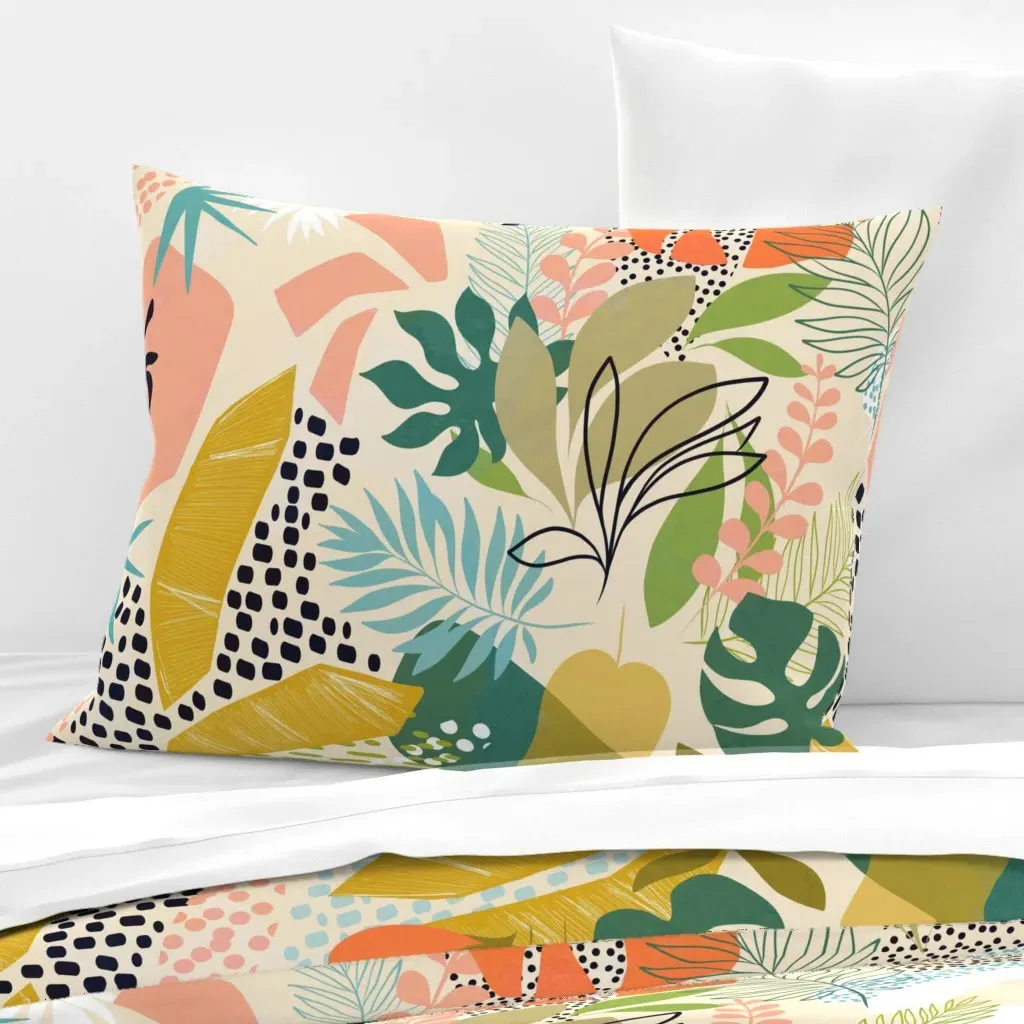Tropical Foliage Boho Standard Knife Edge Pillow - Mustard Yellow, Cotton Sateen product