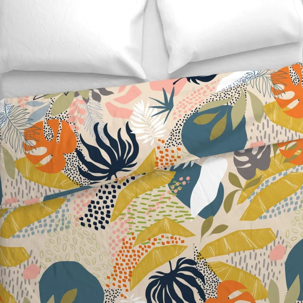 Tropical Foliage Natural Duvet Cover - Mustard Yellow alternate view