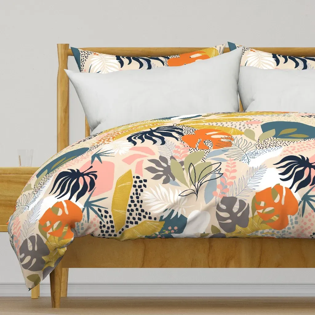 Tropical Foliage Natural Duvet Cover - Mustard Yellow product