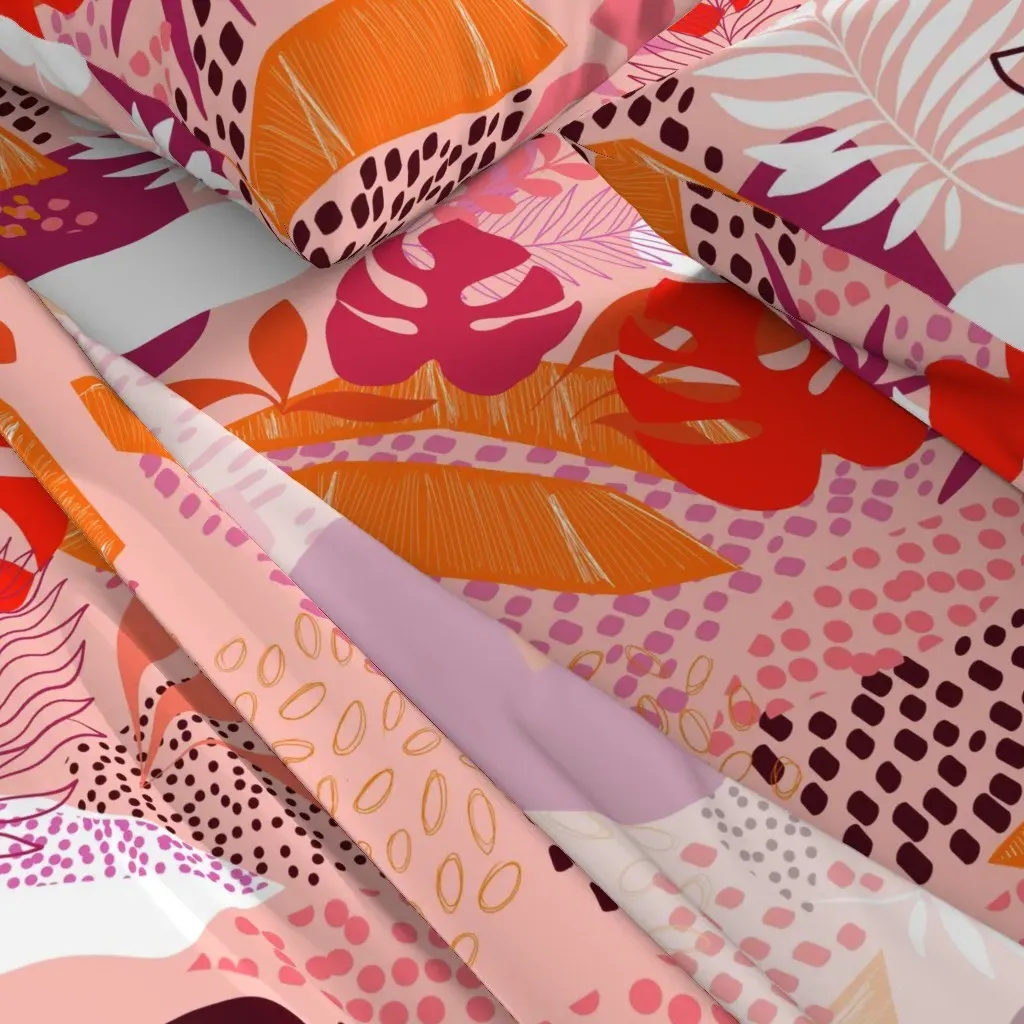 Tropical Foliage Retro Boho Queen Sheet Set - Coral alternate view