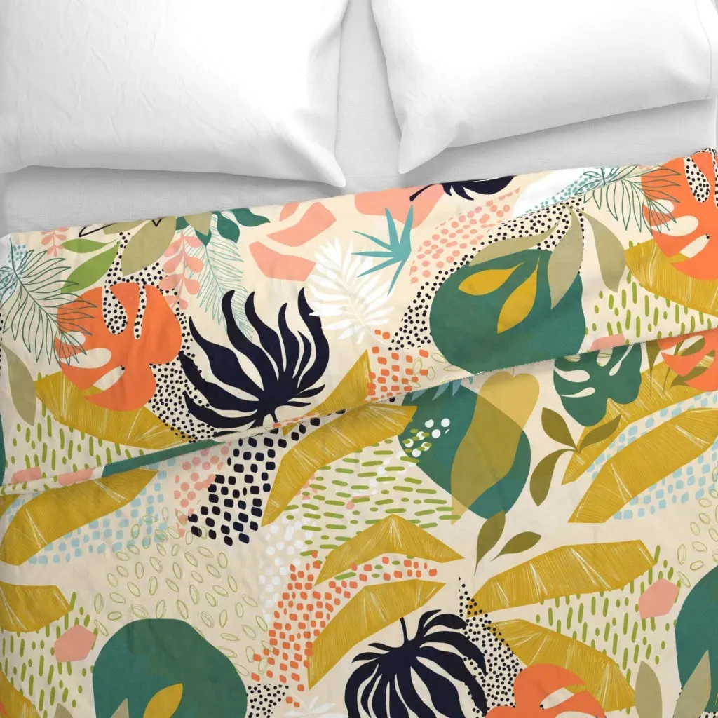 Tropical Foliage Retro Large Duvet Cover - Mustard Yellow alternate view