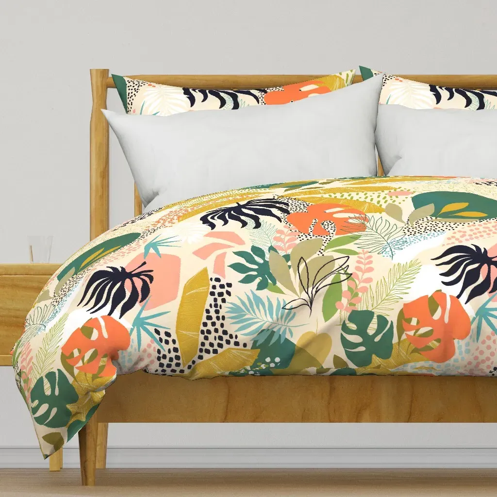 Tropical Foliage Retro Large Duvet Cover - Mustard Yellow product