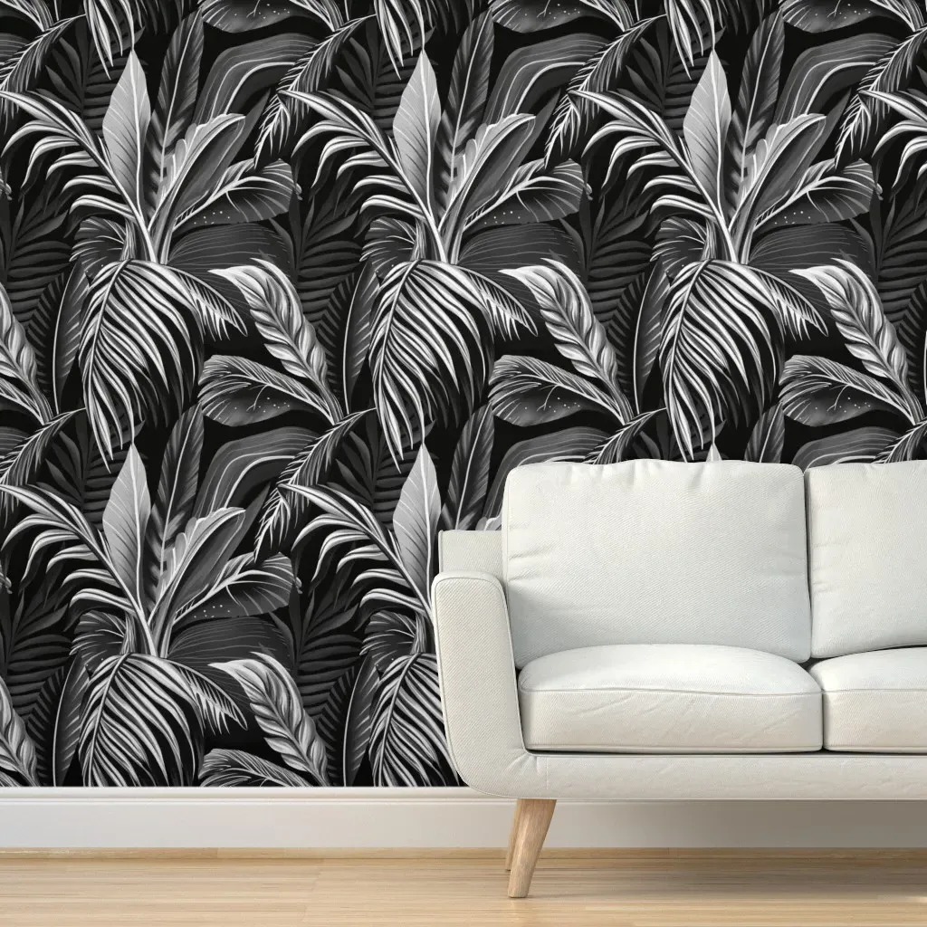 Tropical Forest Peel and Stick Wallpaper - Black and White product