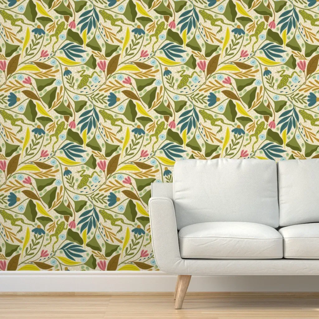 Tropical Frog In The Colorful Jungle Peel and Stick Wallpaper - Olive Green product
