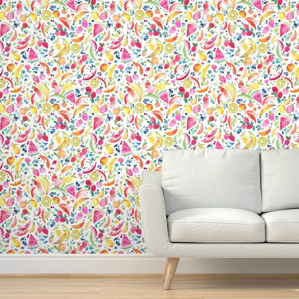 Tropical Fruit Mix Peel and Stick Wallpaper - Pink product