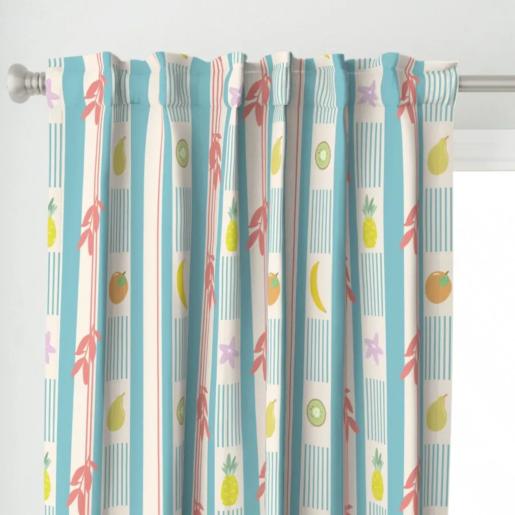 Tropical Fruit Paradise Curtain Panel - Light Blue alternate view
