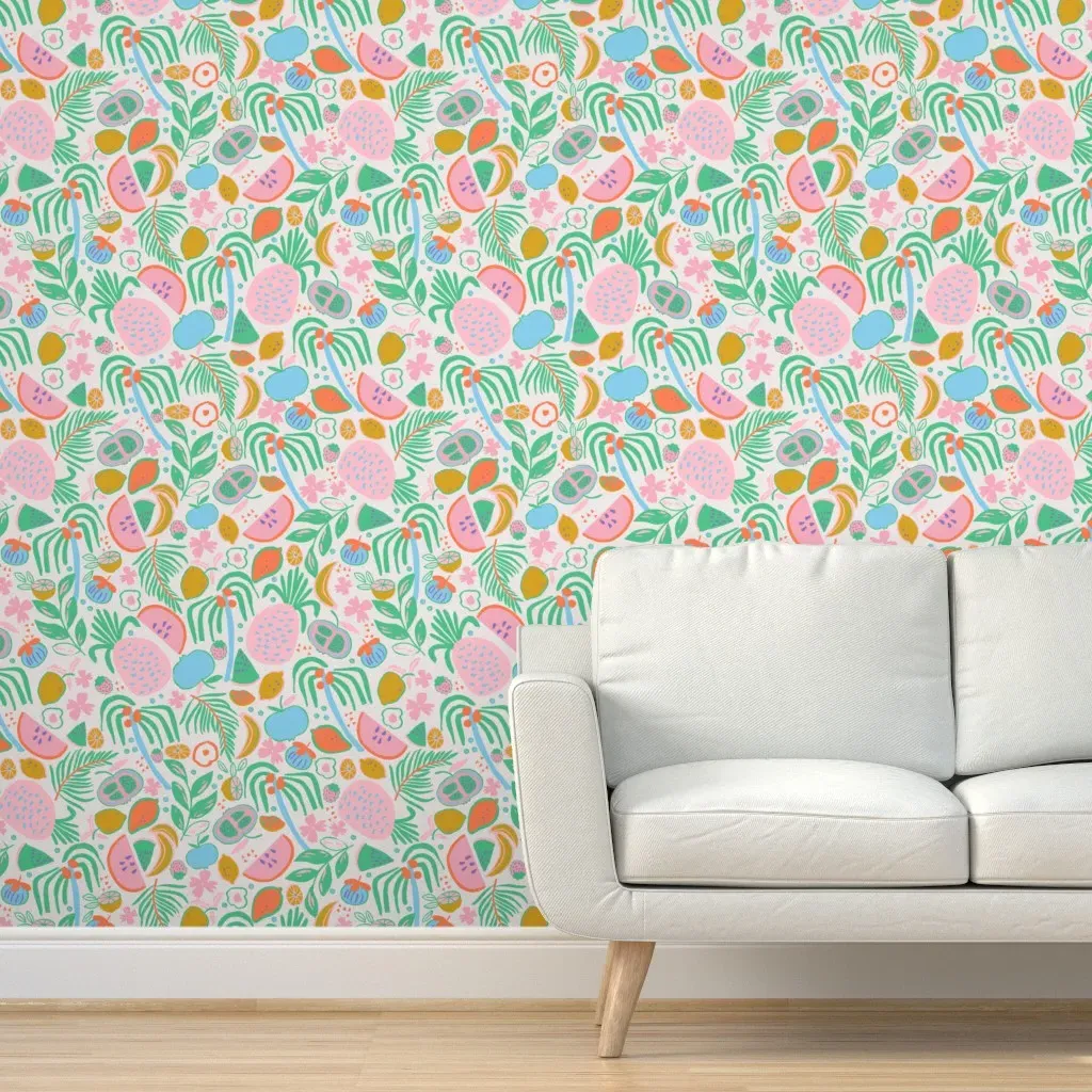 Tropical Fruit Salad Peel and Stick Wallpaper - Pink product