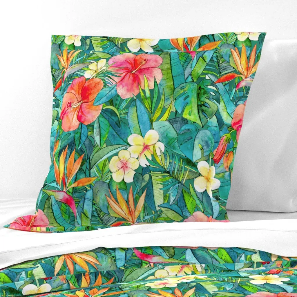 Tropical Garden Watercolor Extra Large Euro Pillow Sham - Red-Orange product