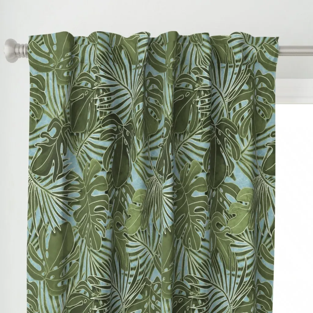 Tropical Green Blue Curtain Panel - Olive Green alternate view