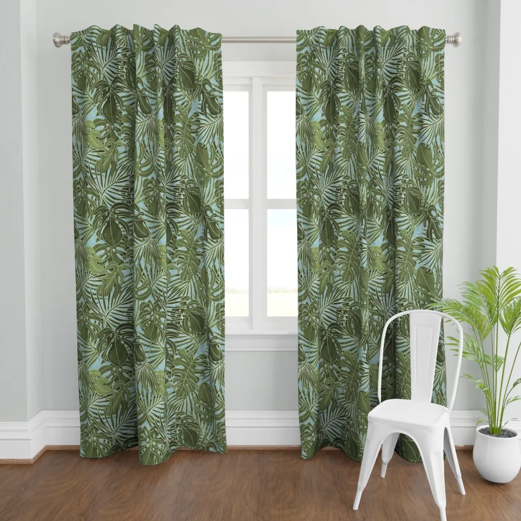 Tropical Green Blue Curtain Panel - Olive Green product