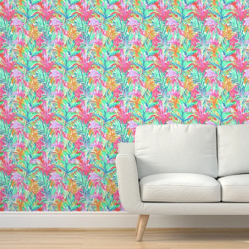 Tropical Jungle Bermuda Peel and Stick Wallpaper - Coral Pink product