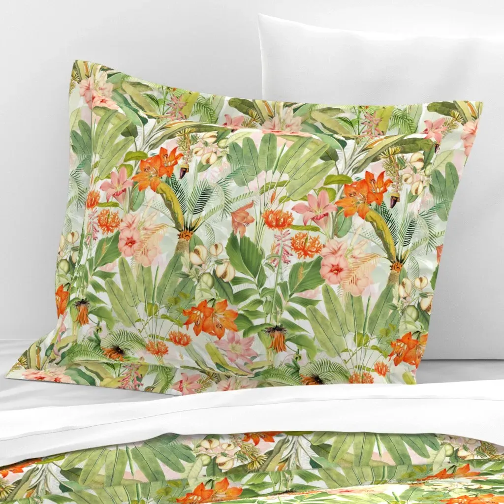 Tropical Jungle Standard Flanged Cushion Cover - Orange, Cotton Sateen product