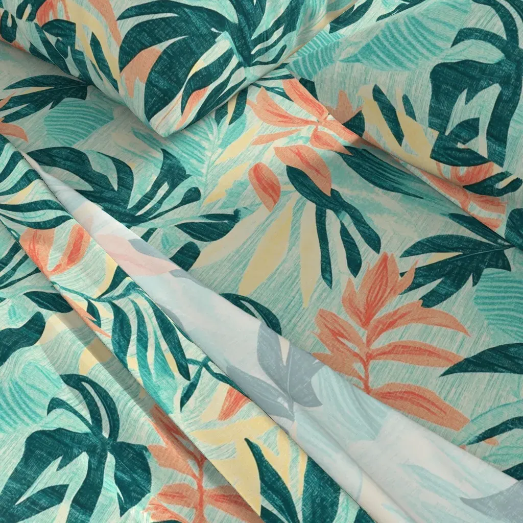 Tropical Leaf Pattern Twin Sheet Set - Teal alternate view