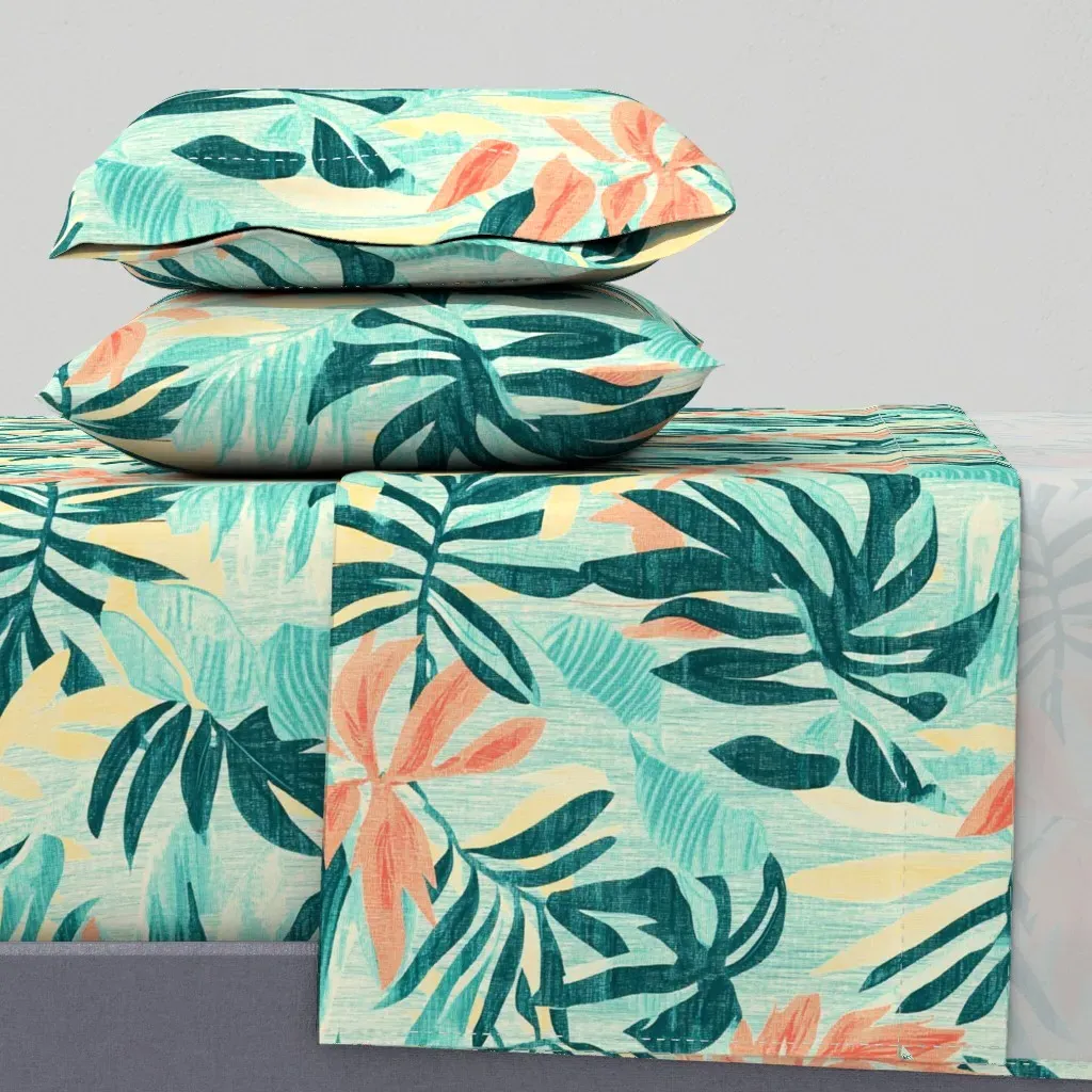 Tropical Leaf Pattern Twin Sheet Set - Teal product