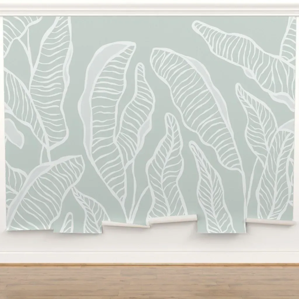 Tropical Leaf Peel and Stick Wall Mural - Sage Green, White product