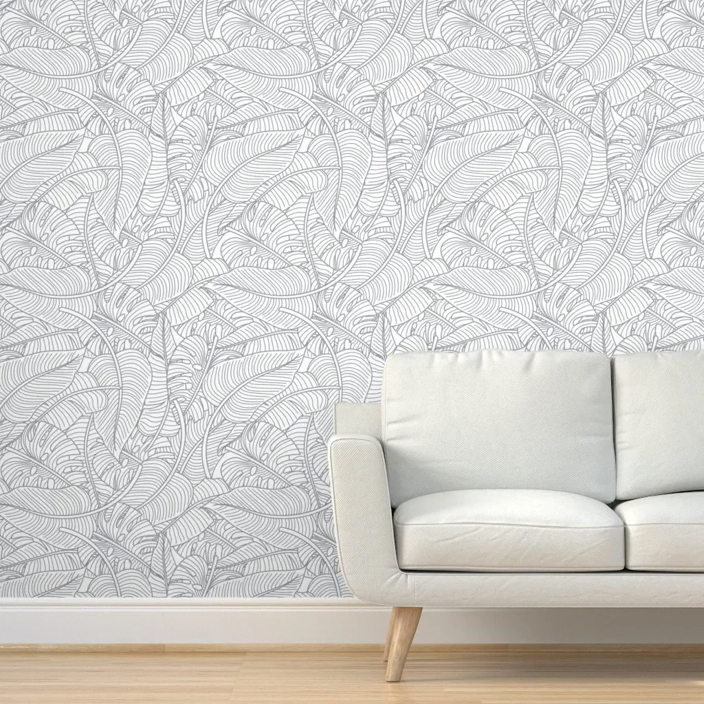 Tropical Leaves Banana Monstera Peel and Stick Wallpaper - Grey product