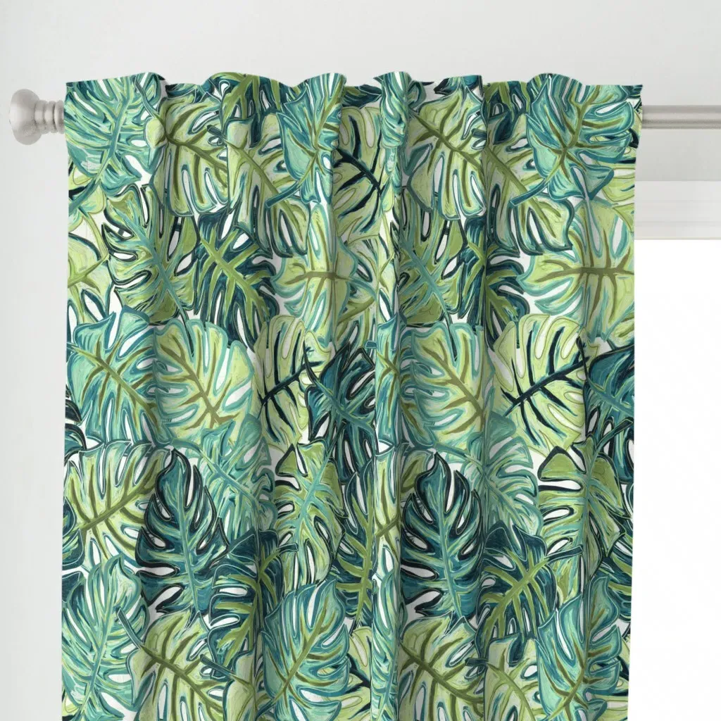 Tropical Leaves Curtain Panel - Teal alternate view