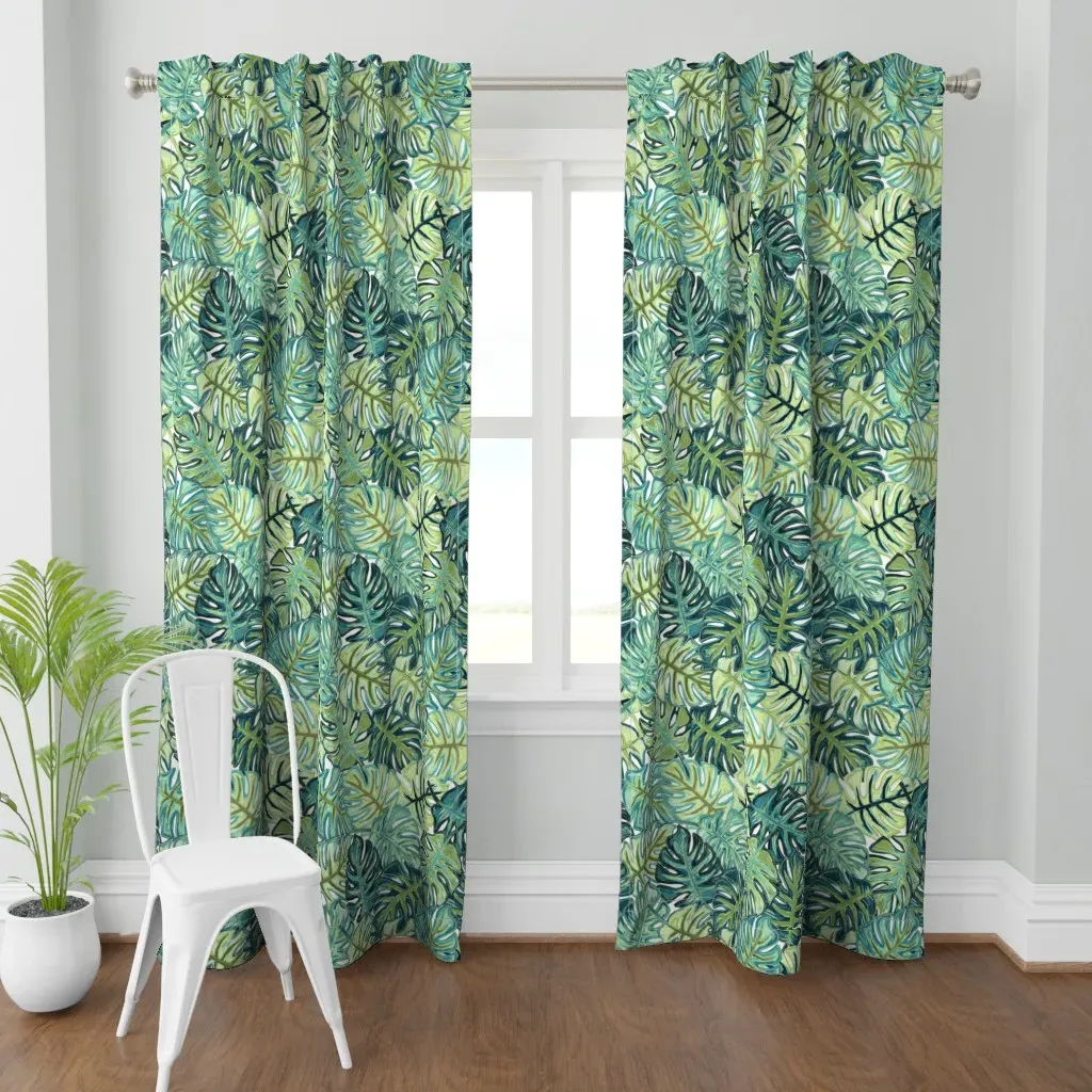 Tropical Leaves Curtain Panel - Teal product
