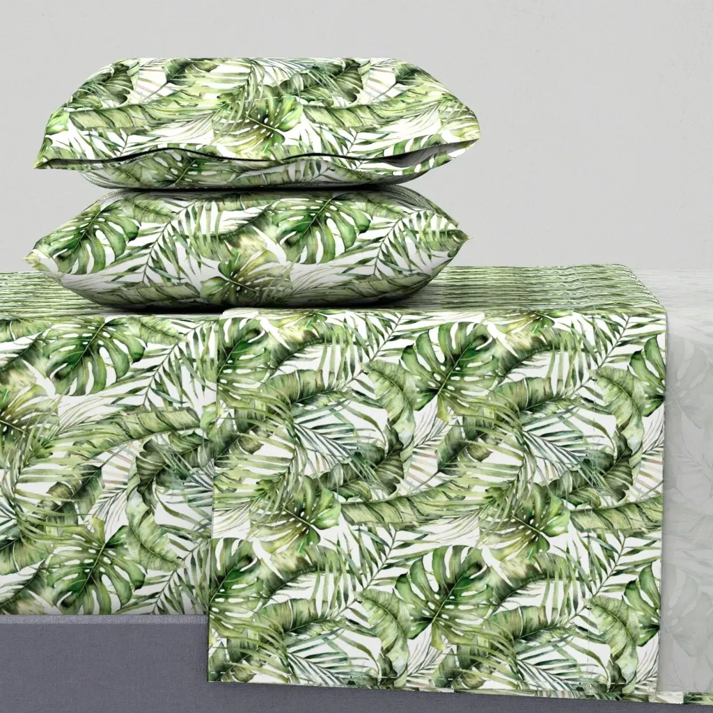 Tropical Leaves Pattern Twin XL Sheet Set - Green product
