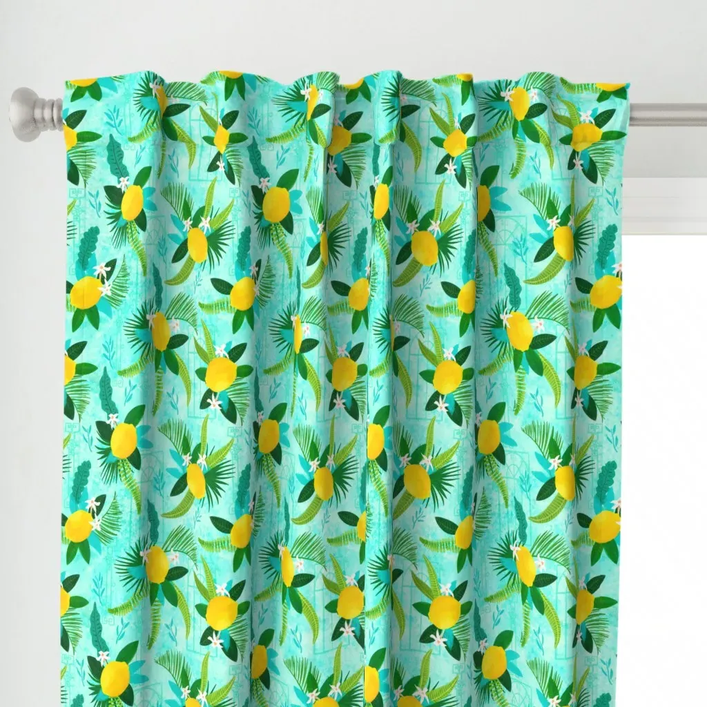 Tropical Lemons Turquoise Curtain Panel - Yellow alternate view
