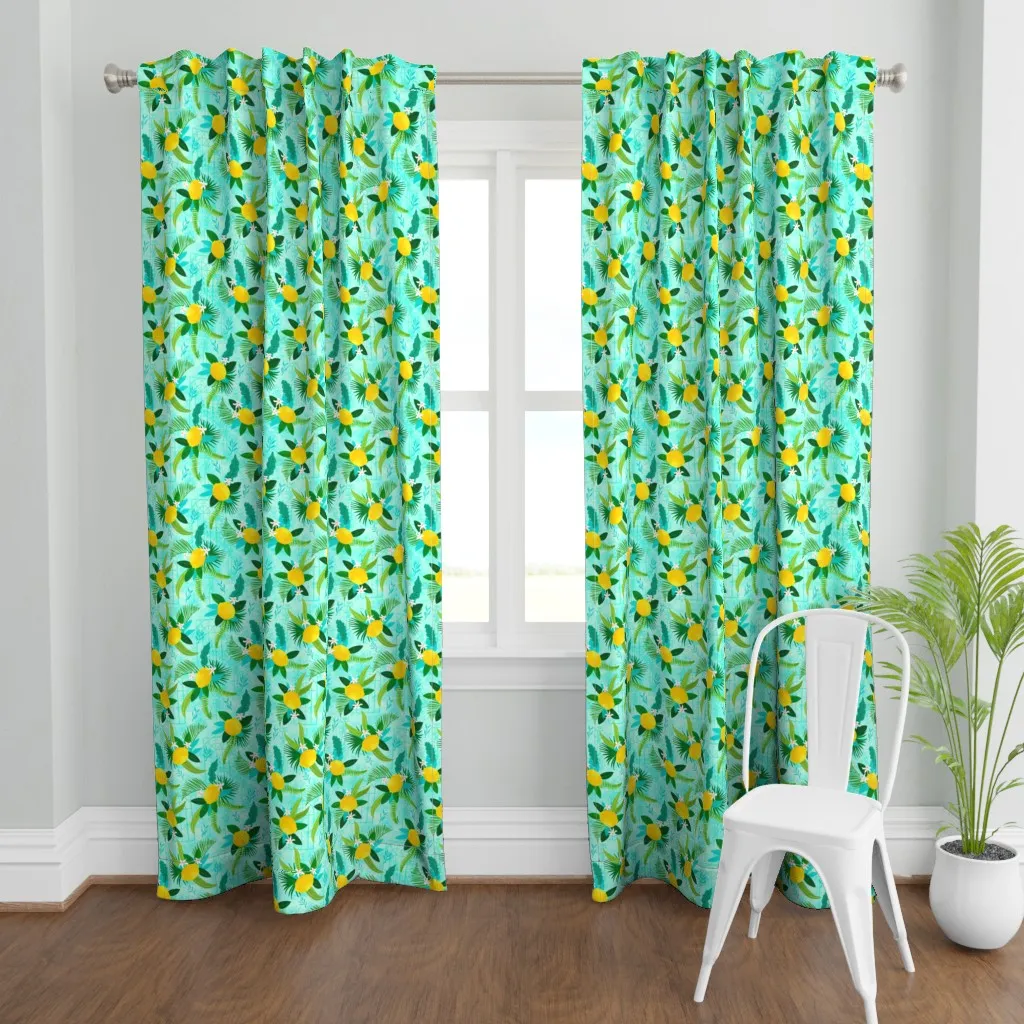Tropical Lemons Turquoise Curtain Panel - Yellow product