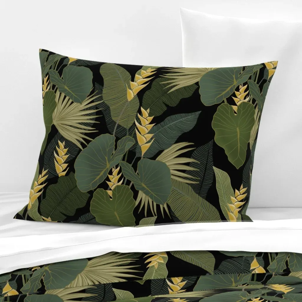Tropical Night Cotton Sateen Standard Knife Edge Pillow - Dark Green product