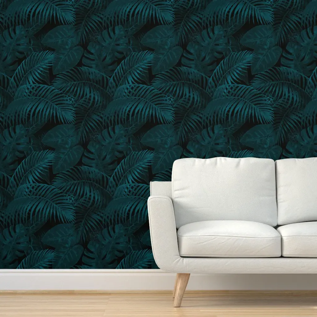 Tropical Night Peel and Stick Wallpaper - Black, Blue, Teal product