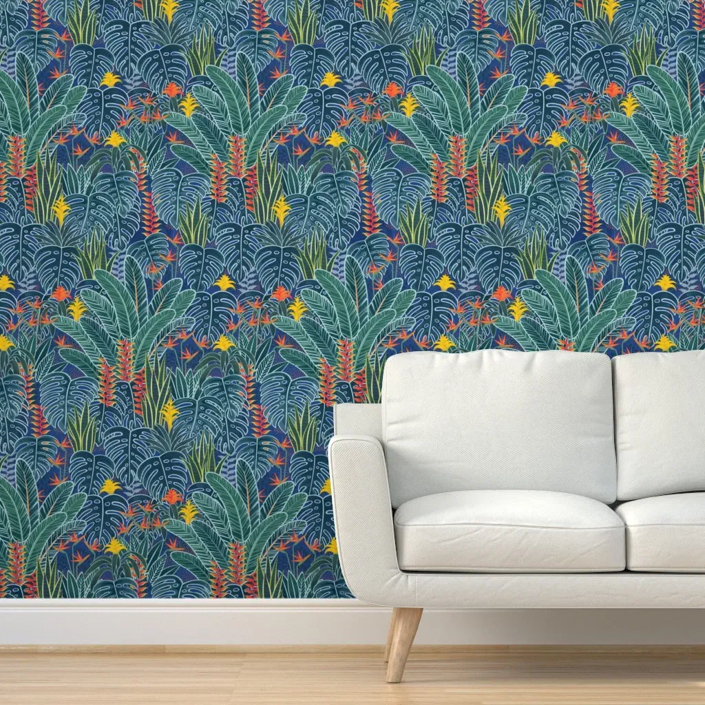 Tropical Night Peel and Stick Wallpaper - Dark Teal product