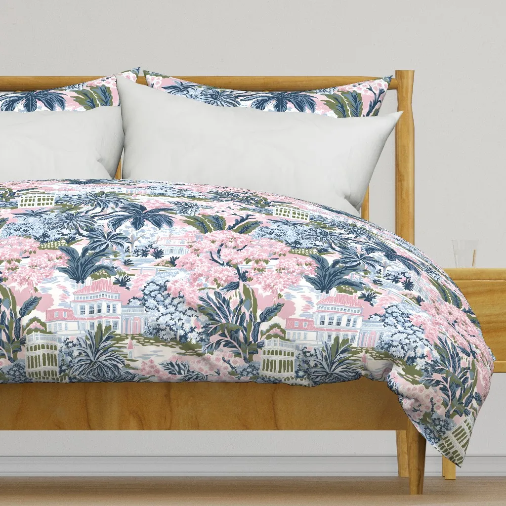 Tropical Palm Beach Toile Duvet Cover - Pink product