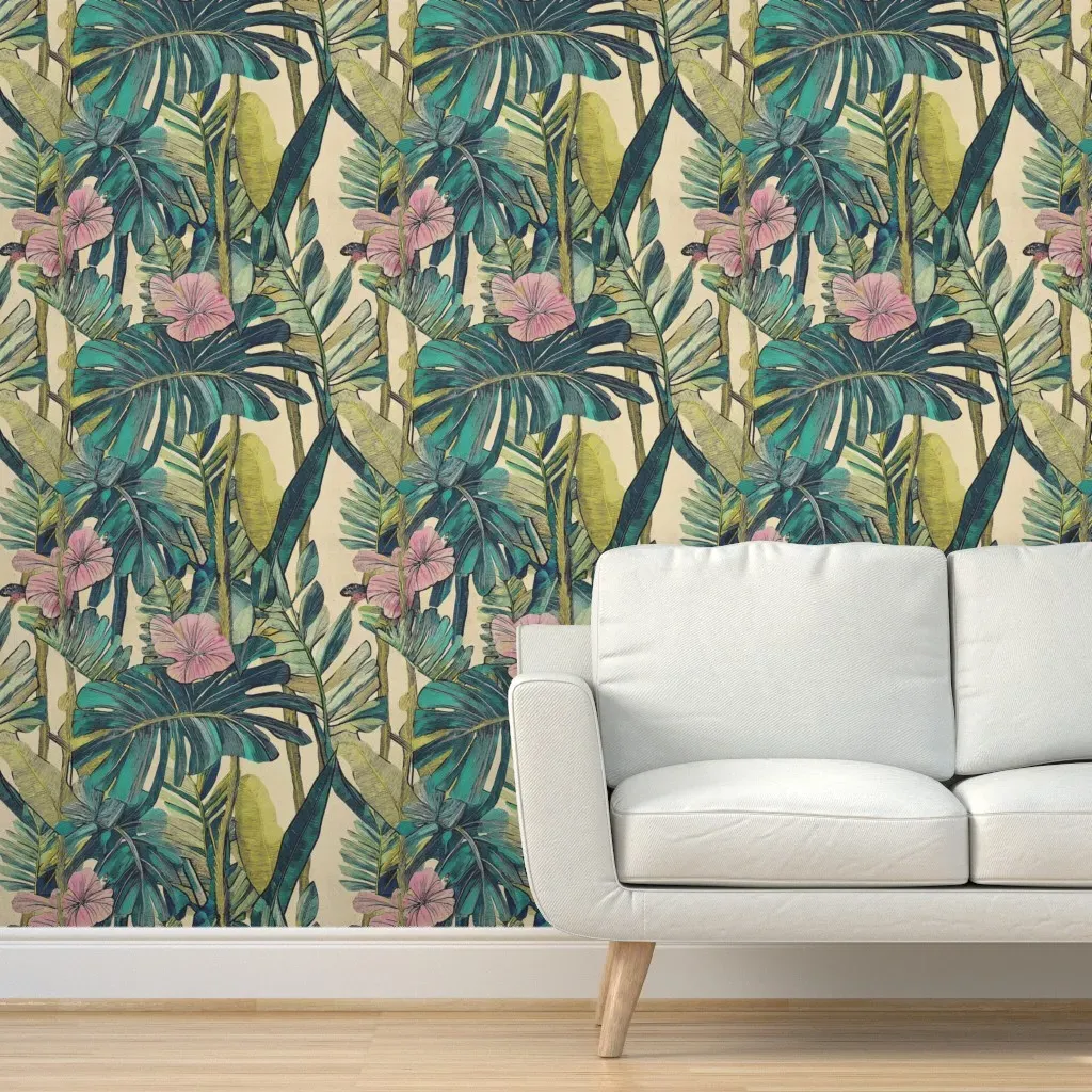 Tropical Palm Floral Botanical Peel and Stick Wallpaper - Teal product