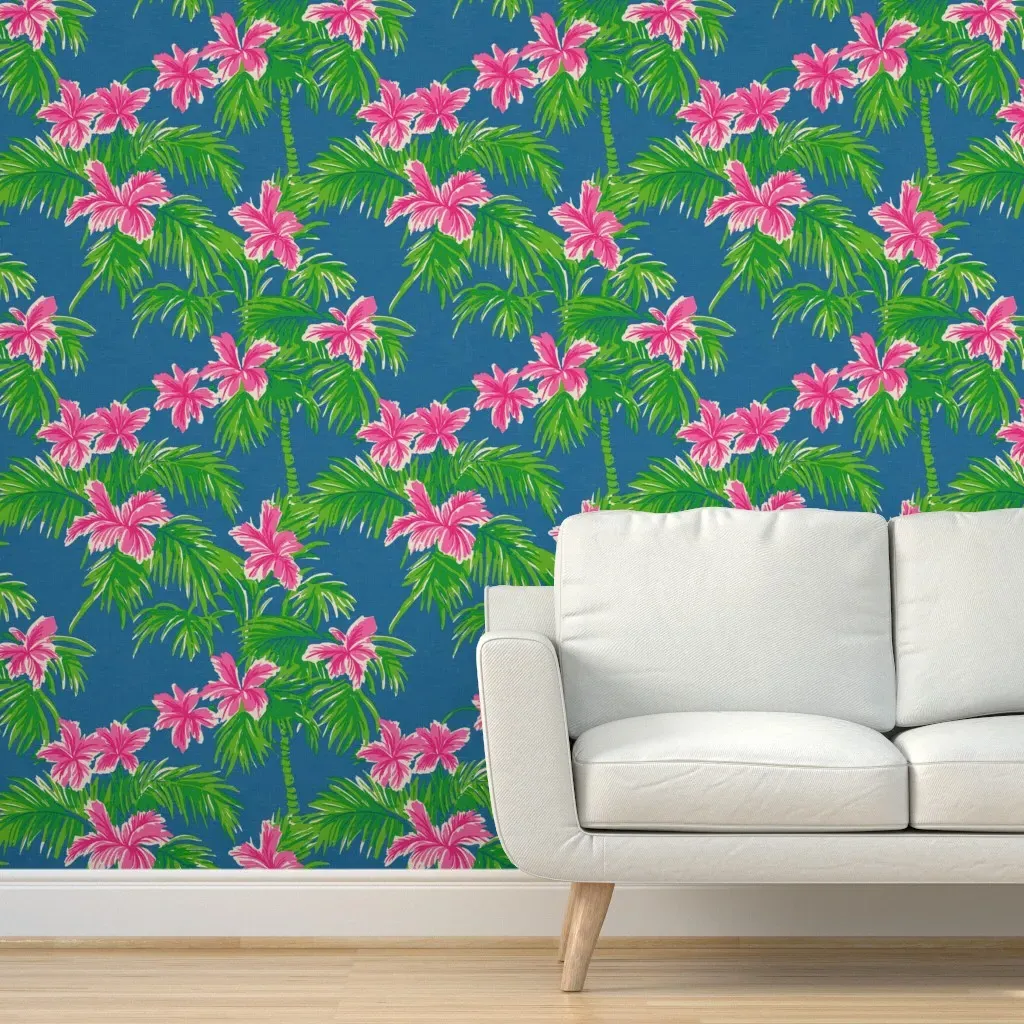 Tropical Palm & Hibiscus Peel and Stick Wallpaper - Pink product