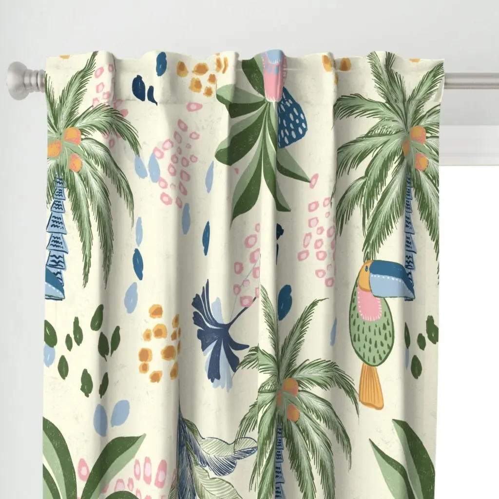 Tropical Palm Large Curtain Panel - Off-White alternate view