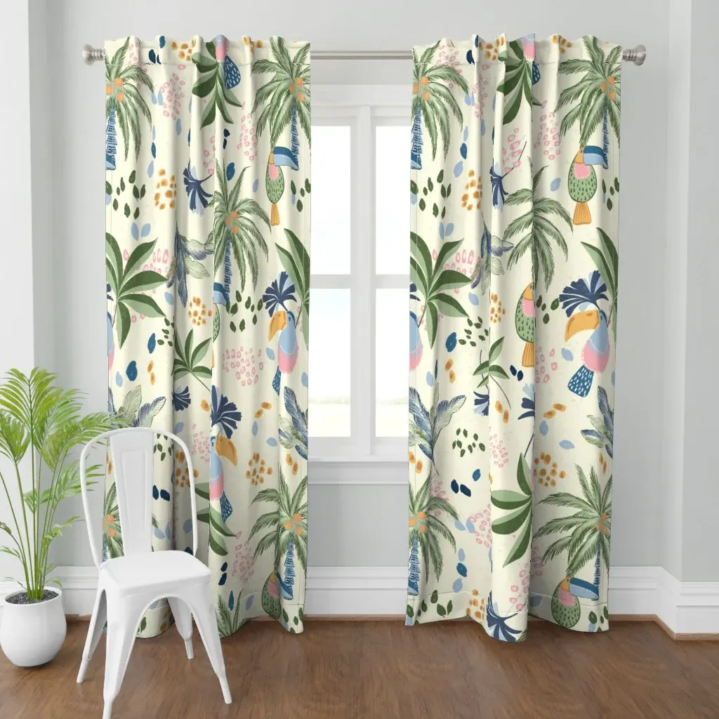 Tropical Palm Large Curtain Panel - Off-White product
