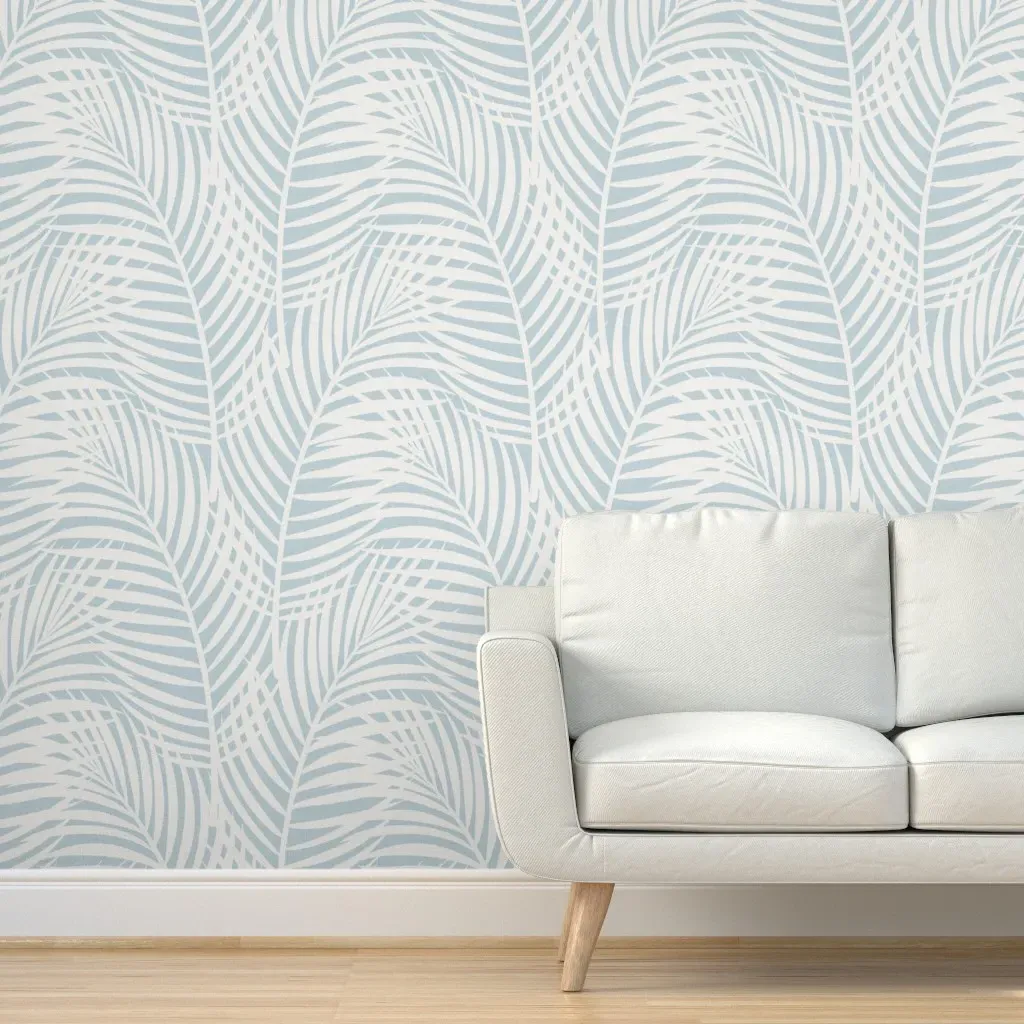 Tropical Palm Leaves Botanical Peel and Stick Wallpaper - White, Linen product