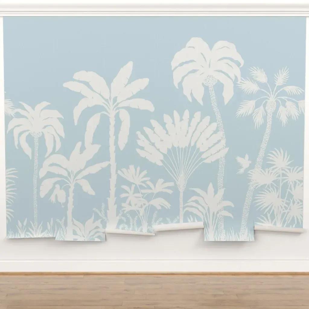 Tropical Palm Silhouette Peel and Stick Wall Mural - Powder Blue product