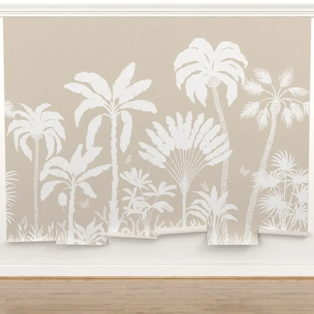 Tropical Palm Silhouette Peel and Stick Wall Mural - Tan, White product