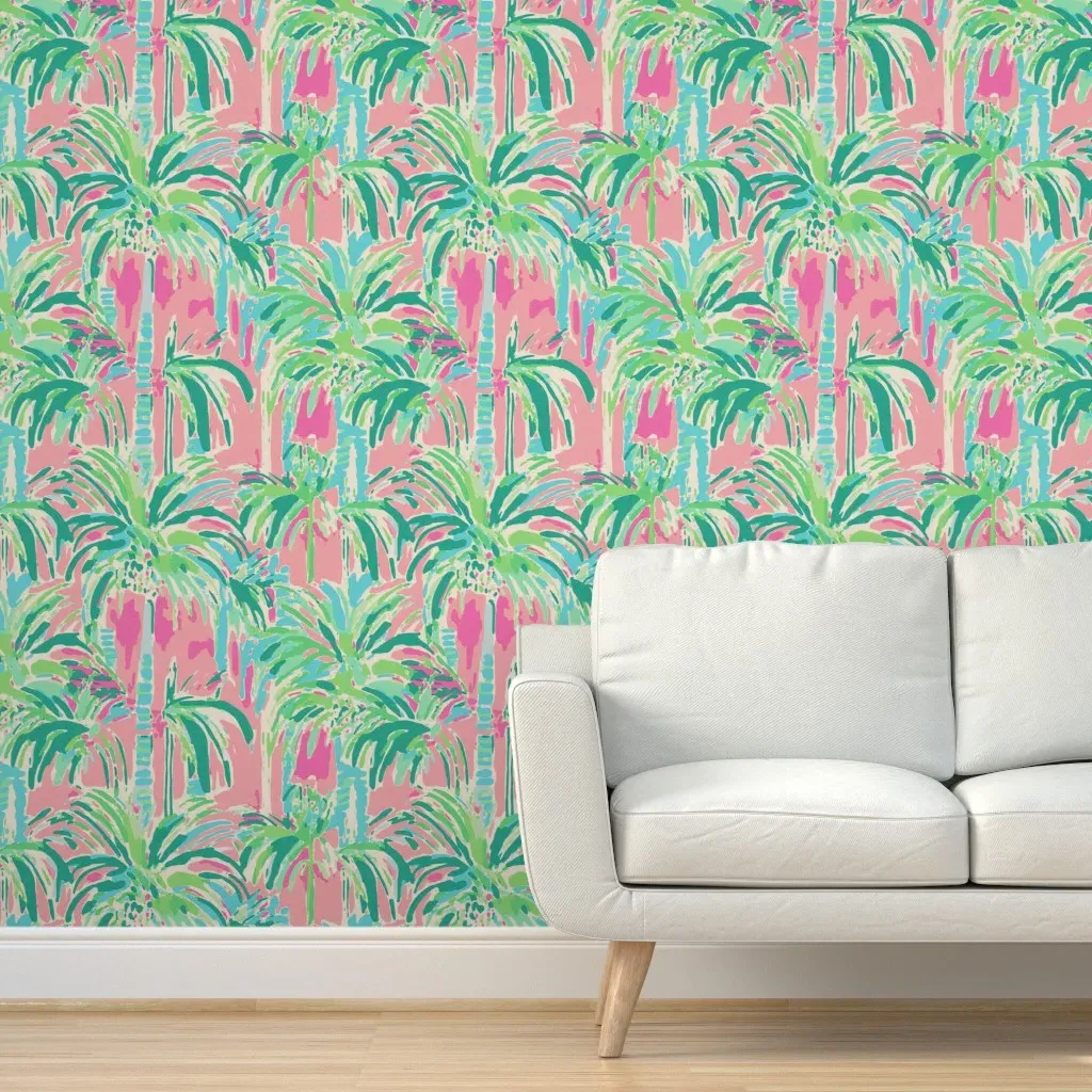 Tropical Palm Tree Abstract Peel and Stick Wallpaper - Pink product