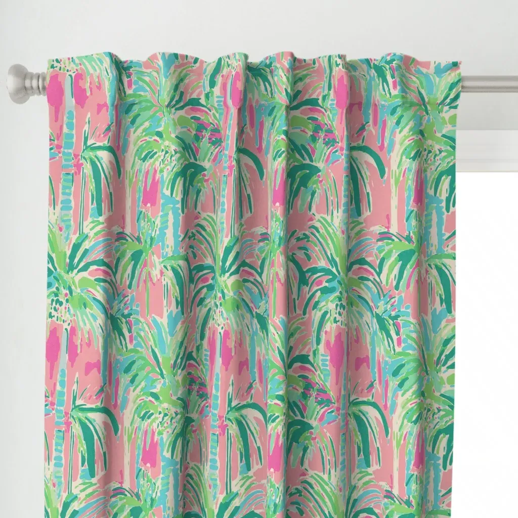 Tropical Palm Tree Curtain Panel - Pink alternate view