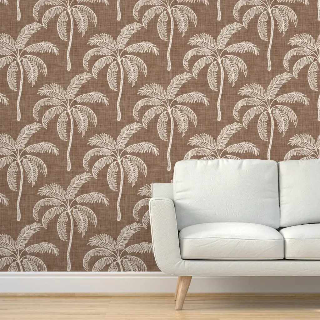 Tropical Palm Tree Peel and Stick Wallpaper - Beige, Linen product