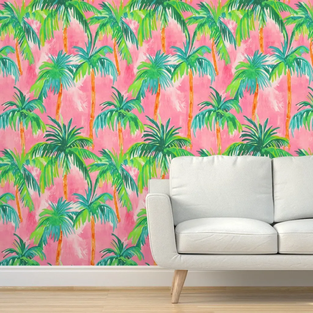 Tropical Palm Tree Peel and Stick Wallpaper - Pink product