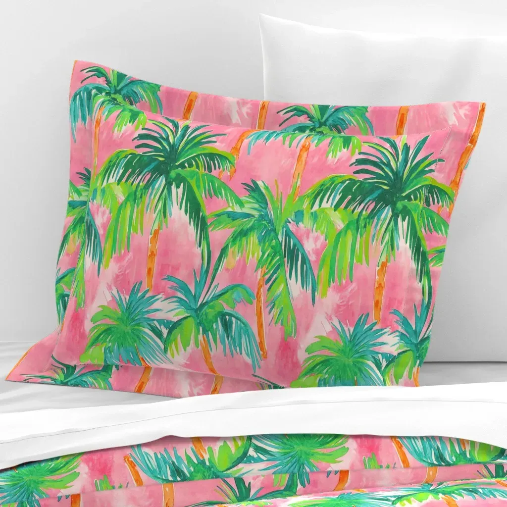 Tropical Palm Tree Standard Flanged Cushion Cover - Pink, Cotton Sateen product