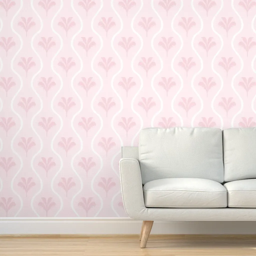 Tropical Palm Wavy Stripes Peel and Stick Wallpaper - Pink product