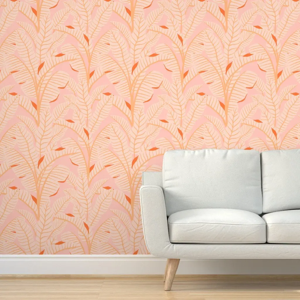 Tropical Palms Leaves Peel and Stick Wallpaper - Peach product