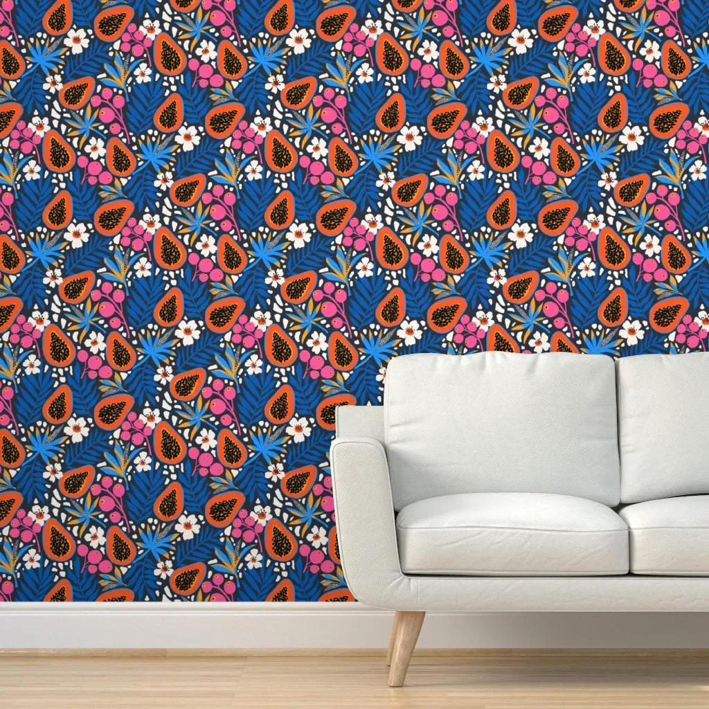 Tropical Papaya Large Peel and Stick Wallpaper - Blue product