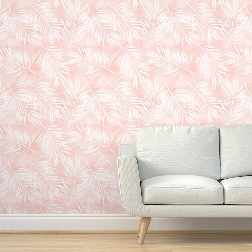 Tropical Paradise Palm Fronds Peel and Stick Wallpaper - Soft Pink product