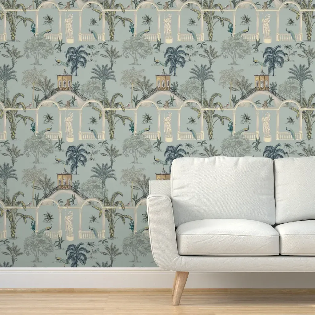 Tropical Park Scene Peel and Stick Wall Mural - Dusty Blue product