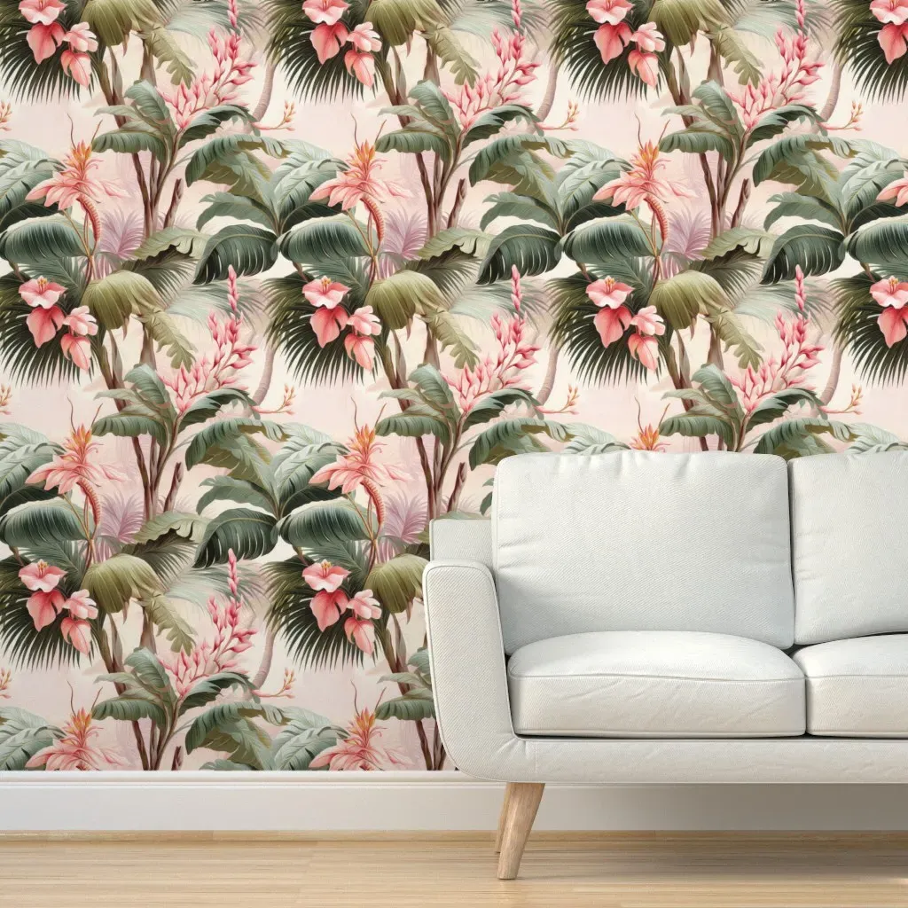 Tropical Pastels Bird of Paradise Peel and Stick Wallpaper - Pink product