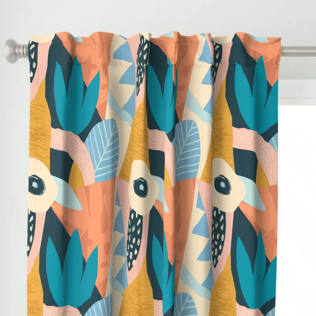 Tropical Print Curtain Panel - Mustard Yellow alternate view